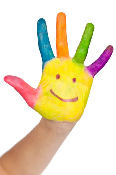 Colored hand with smile — Stock Photo, Image