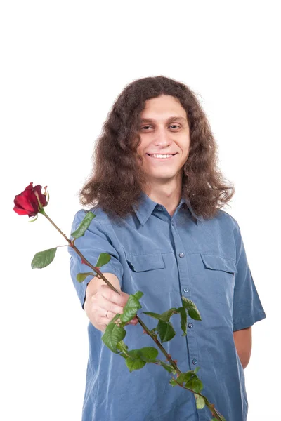 Man is giving a rose — Stock Photo, Image