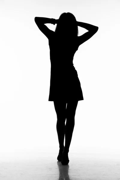 Silhouet van wandelen sexy vrouw. — Stockfoto