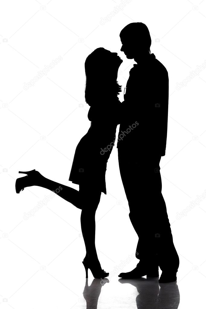 Silhouette of kissing happy couple as logo. Isolated on white background with clipping path