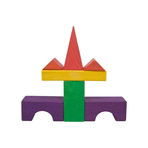 Zamek stworzony z blokami kolorowe zabawki drewniane — Zdjęcie stockowe