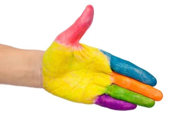 Öppna färgade hand kommer att handslag. — Stockfoto