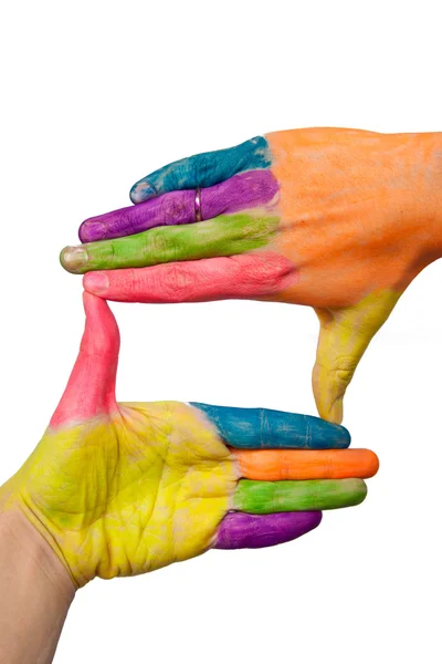 Χρωματισμένα τα χέρια που αποτελούν το πλαίσιο δάχτυλο — Φωτογραφία Αρχείου