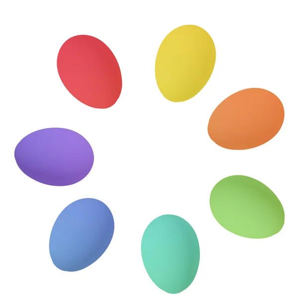 行的复活节彩蛋在彩虹的颜色. — 图库照片