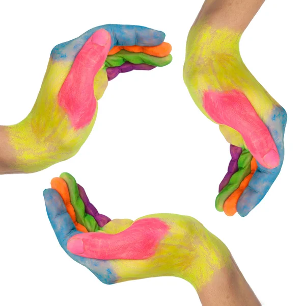 Farbige Hände, die einen Kreis bilden — Stockfoto