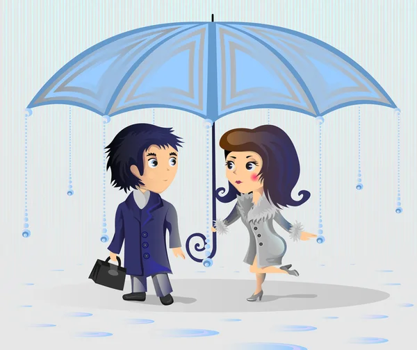 Man en vrouw permanent onder een paraplu — Stockvector