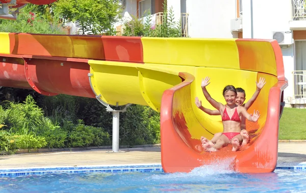 stock image Children on water slide