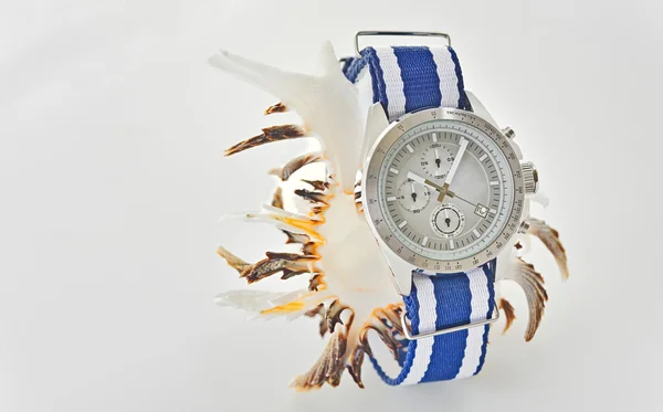 Relógio e shell — Fotografia de Stock
