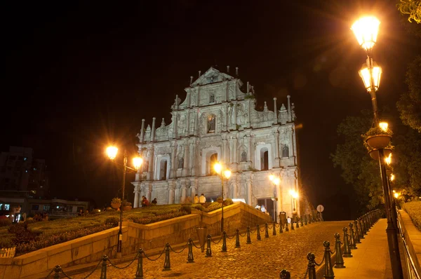 stock image Ruins of St. Paul's Cathedral at night, Macau