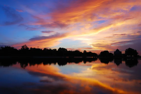 stock image Sunrise reflection,Buddhamonthon, Thailand