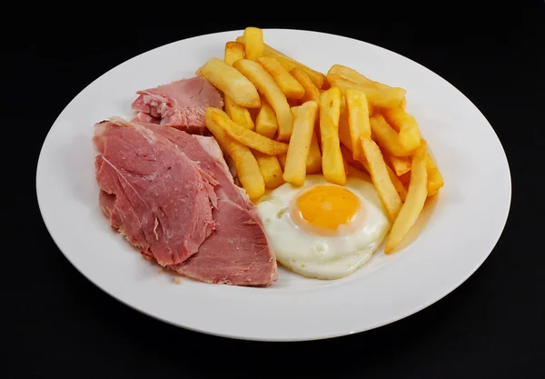Close up of Ham egg and chips — Stock Photo, Image