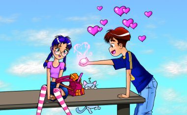 Romantic boy and girl clipart