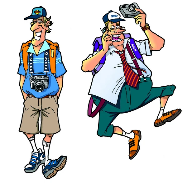 Los turistas de dibujos animados, set3 — Foto de Stock