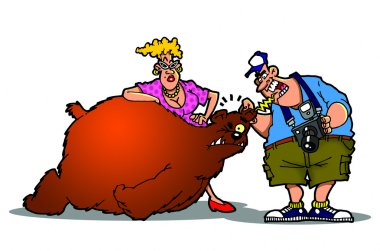 Tourists and bear clipart