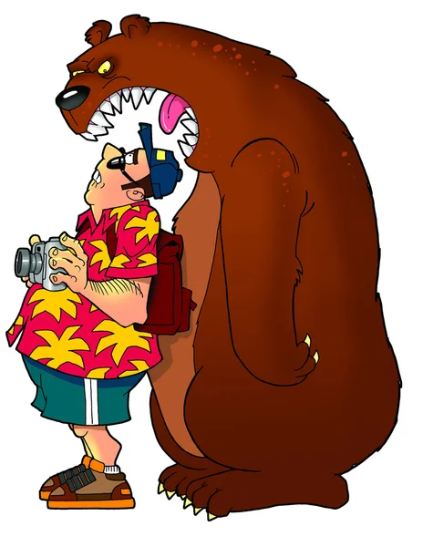 Tourist and wild bear — Stock Photo, Image