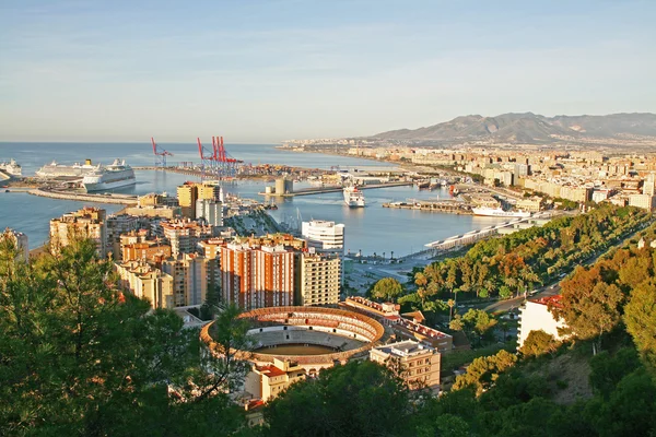 stock image Malaga, Spain – Panoramic view of the city with cruise liners