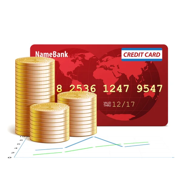 Credit cards en munten, vectorillustratie — Stockvector