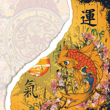 koi balıkları ile yırtık karton