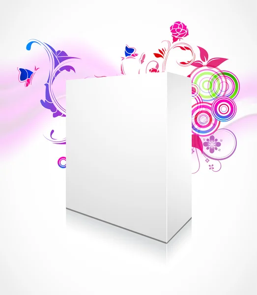 Boîte blanck 3d avec fond floral — Image vectorielle