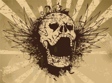 grunge ışınları arka plan ile kafatası
