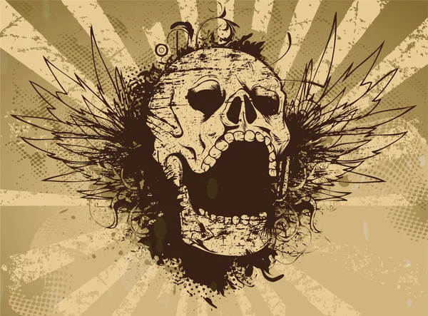 Crâne avec fond de rayons grunge — Image vectorielle