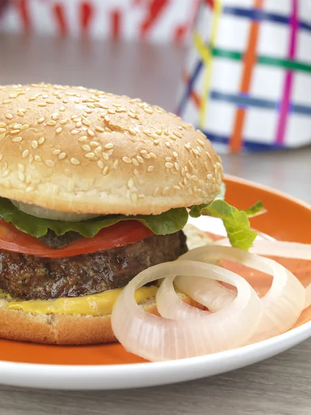 Een zelfgemaakte Hamburger voor een partij — Stockfoto