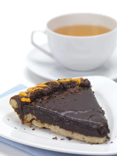 Choco taart en thee — Stockfoto