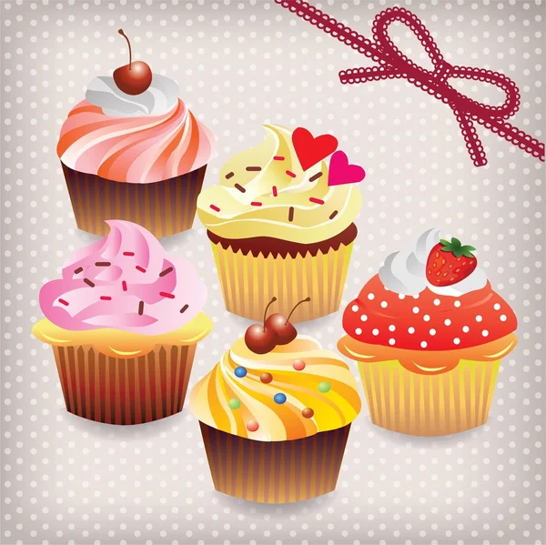 Conjunto de vários cupcakes —  Vetores de Stock