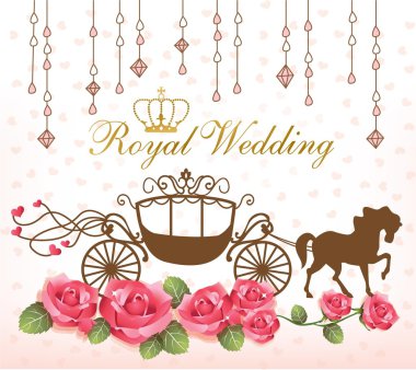 Royal wedding with carriage horse & rose clipart