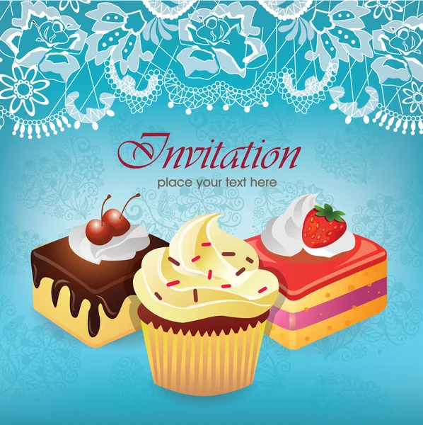 カップケーキ & ケーキとビンテージのカード — ストックベクタ