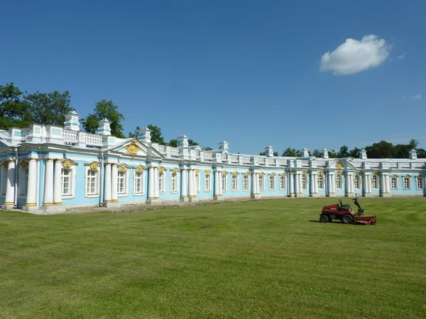 Gran Palacio de Tsarskoye Selo, césped con la segadora . —  Fotos de Stock