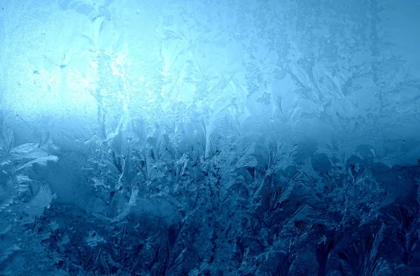 stock image Frost pattern on window, at sunset frosty day, macro