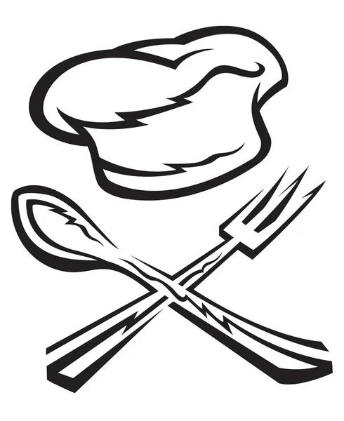 Chapéu Chef com colher e garfo —  Vetores de Stock