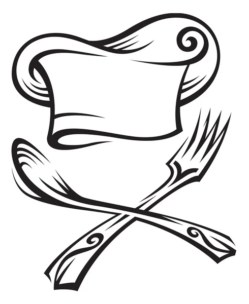 厨师帽的勺子和叉子 — 图库矢量图片