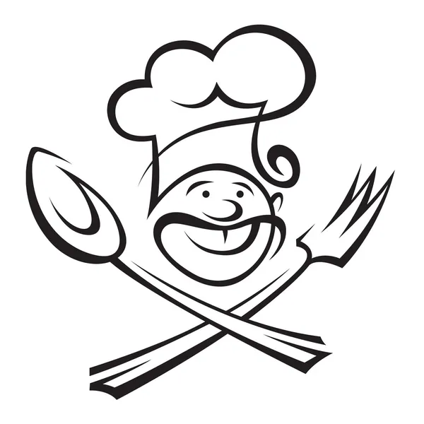 Chef-kok met lepel en vork — Stockvector