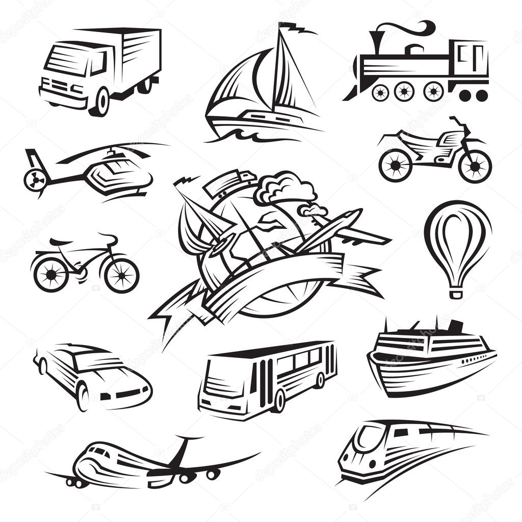 Collection of icons of transport