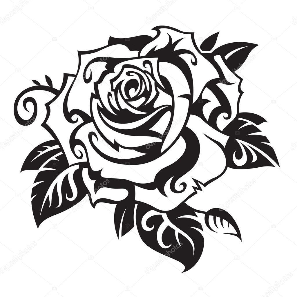 rose tattoo black and white design