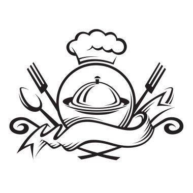Chef hat with spoon, fork and dish clipart