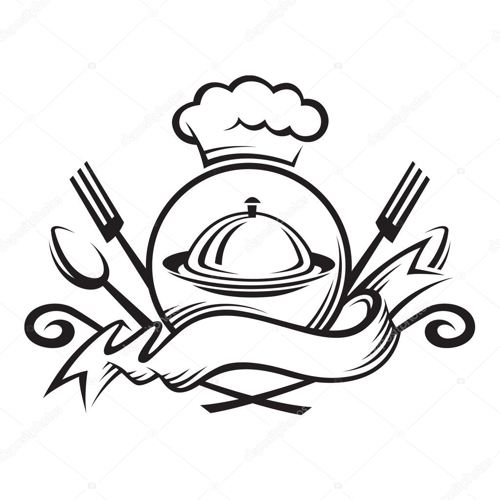 Chef hat with spoon, fork and dish
