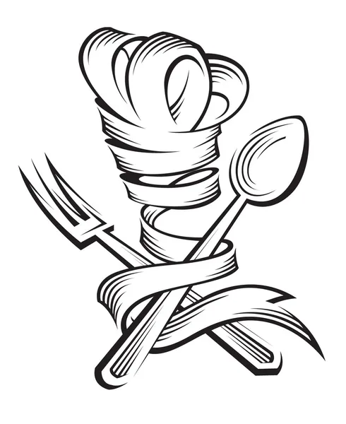Chef-kok hoed, lepel en vork — Stockvector
