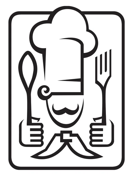 Sombrero de chef con cuchara y tenedor — Vector de stock