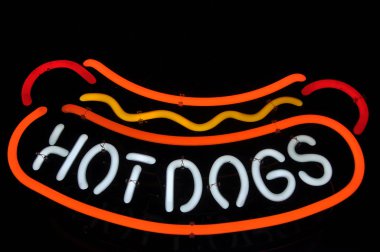 Hot Dogs Neon Red, Yellow and White Sign clipart