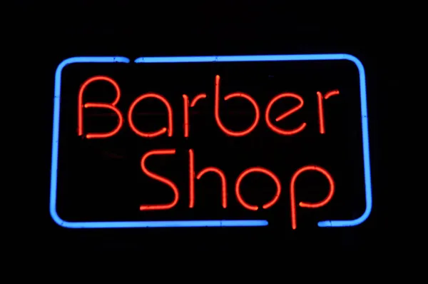 Barber shop neonový nápis — Stock fotografie