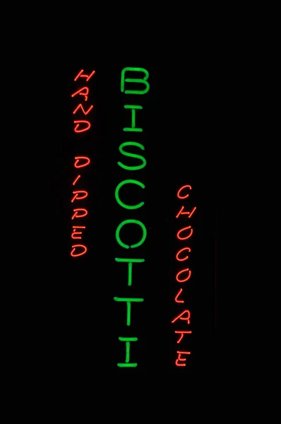 Biscotti Neon sinal de luz — Fotografia de Stock