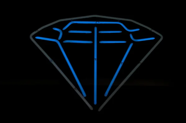 Diamant neon blauw en grijs teken — Stockfoto