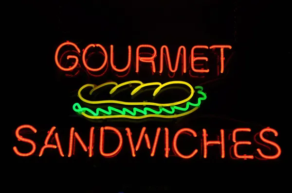 Gourmet Sandwiches Neon Sign — Stock Photo, Image