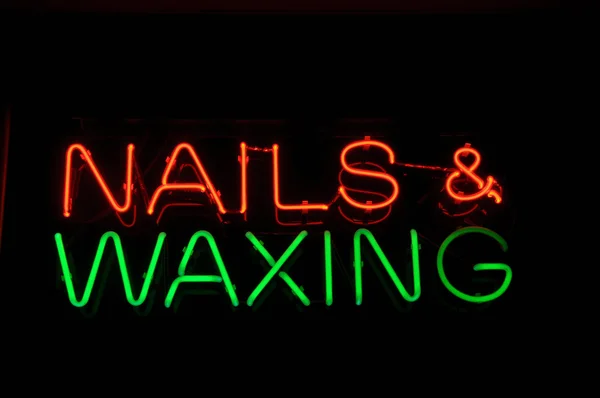 Nails and Waxing Neon Sign — Stock Photo, Image