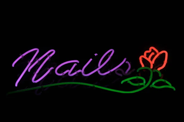 Nails Red Rose neon Sign — Stock Photo, Image
