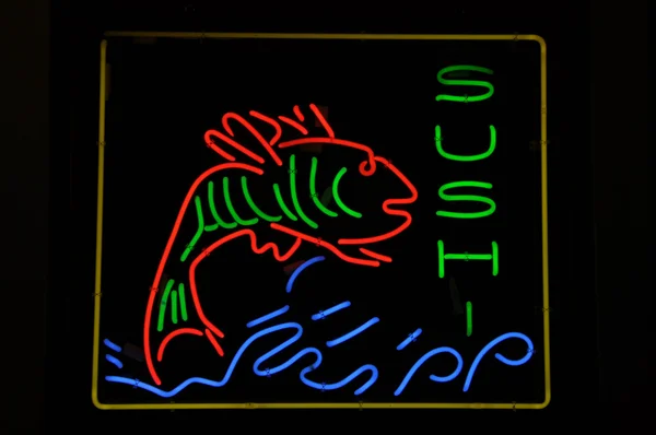 寿司标志霓虹灯与明亮的颜色 — 图库照片