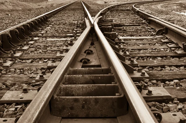 Rustic Railroad Track splitting lanes — Stock Photo, Image